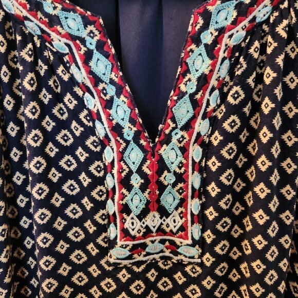 THML Navy Geometric Embroidery Faye Dress‎ - Lined & Embroidered - Large - Picture 2 of 4